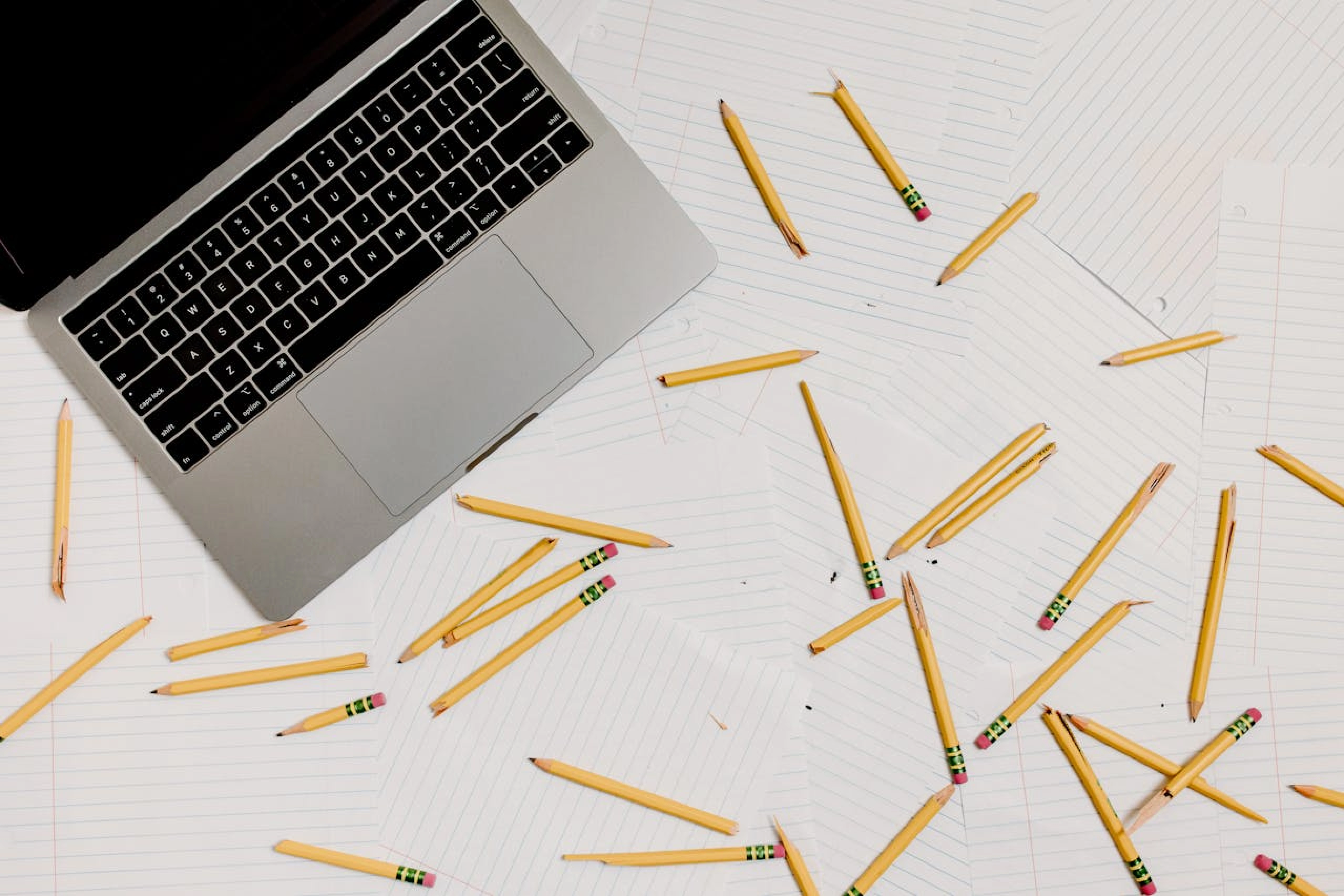 computer and pencils